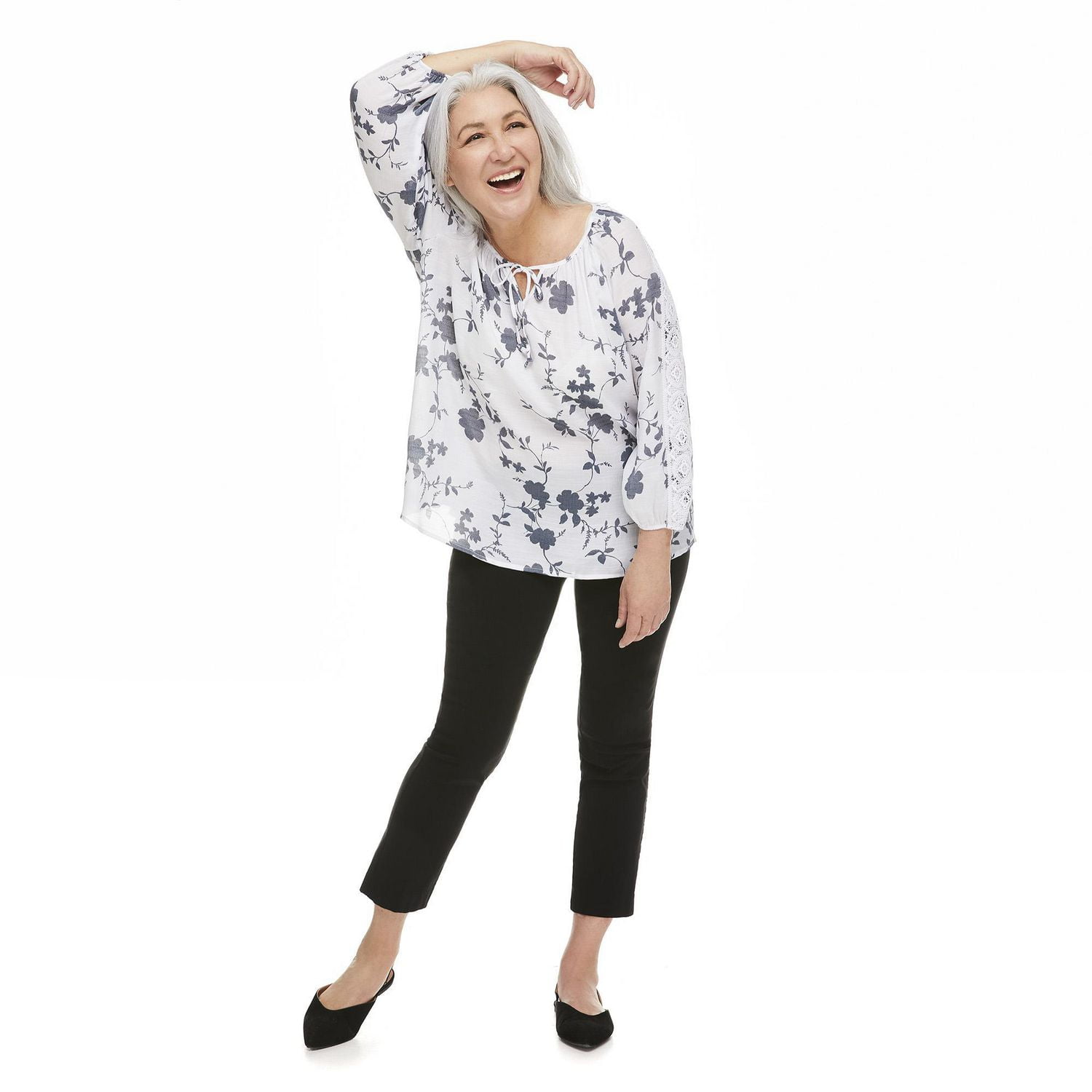 Penmans Women's Printed Lace Trim Blouse