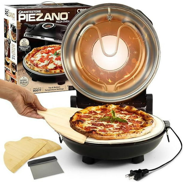 Piezano Pizza Oven Four à pizza électrique, Comptoir portable intérieur / extérieur 12 Pouces Pizza Maker Chauffe jusqu’à 800 ° F avec la pierre à pizza pour simuler le goût du four à briques à la maison comme on le voit à la télévision pizzaiolo