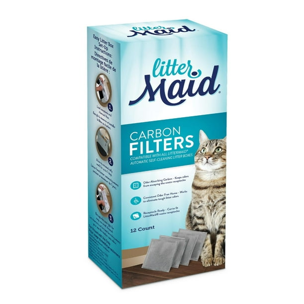 Filtres à charbon pour bac à litière (Pack de 12) de LitterMaid, Fonctionne avec tous les bacs à litière automatiques LitterMaid Réduisez les odeurs de 50%!
