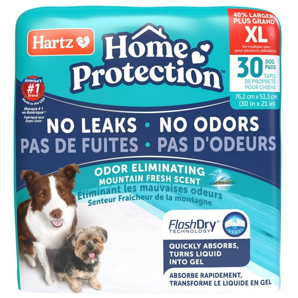 Hartz Home Protection Mountain Fresh 30ct XL Pee Pads and Training Pads for Puppies and Adult Dogs, 30ct XL Dog Pad (30"x21")