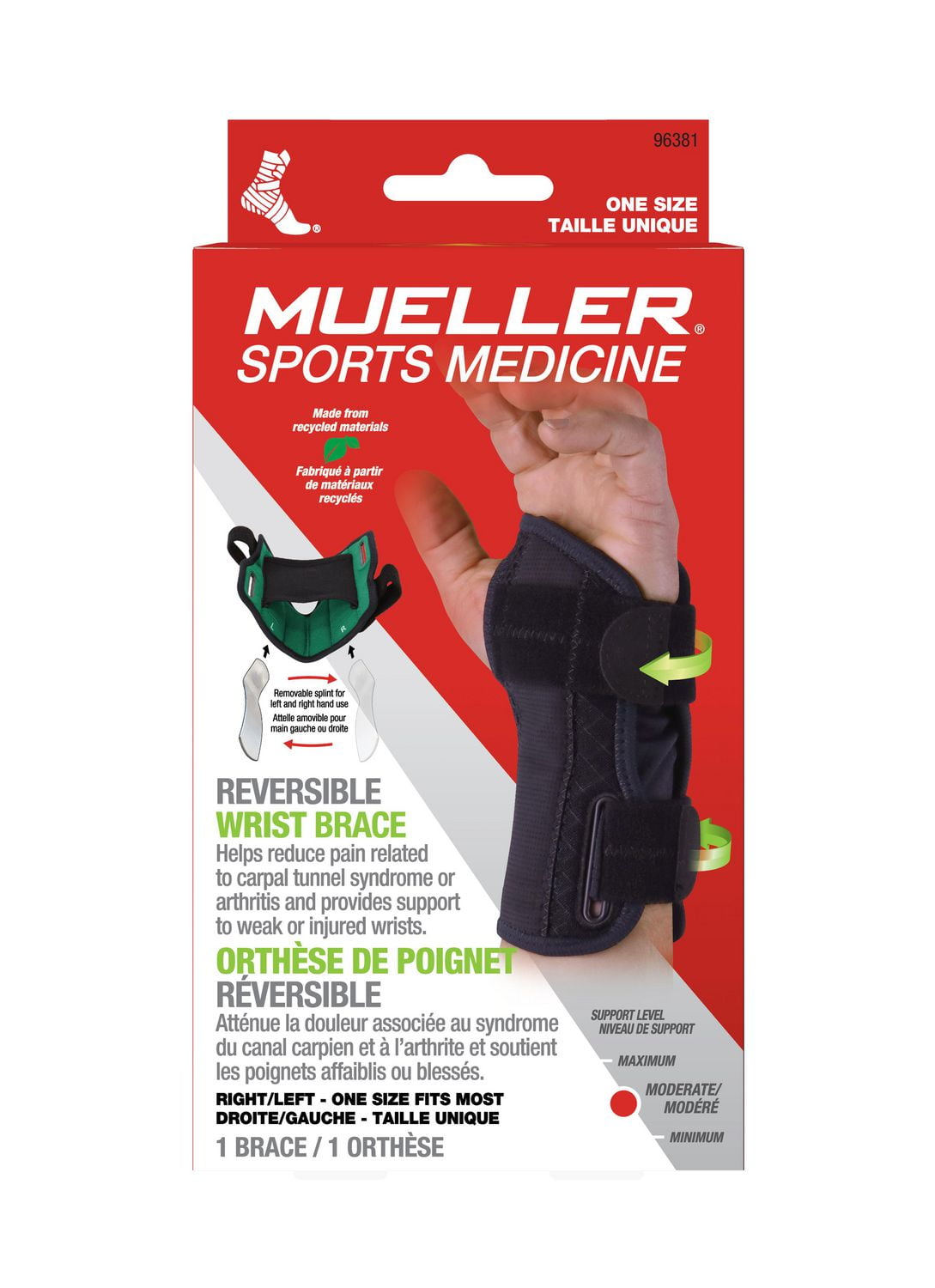 Mueller Sports Medicine Green Reversible Wrist Brace, Black, Adjustable