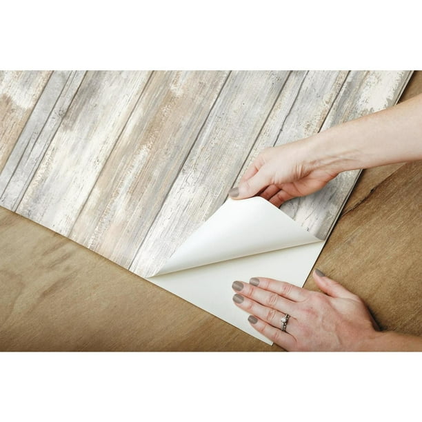 Distressed Wood Brown, Beige Cut Logs Peel and Stick Self Adhesive  Removable Wallpaper, Roll 18 ft. X 18 in. (5.5m X 45cm), 26.6 sq. ft. (2.5  sq. m)