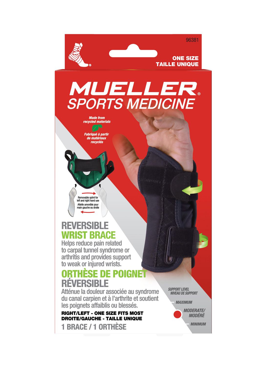 Mueller Sports Medicine Attelle de poignet réversible verte, noir, ajustable
