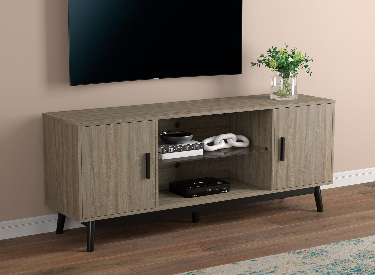 Safdie Co. Tv Stand 60L Dark Taupe 2 Closed Doors 3 Shelves