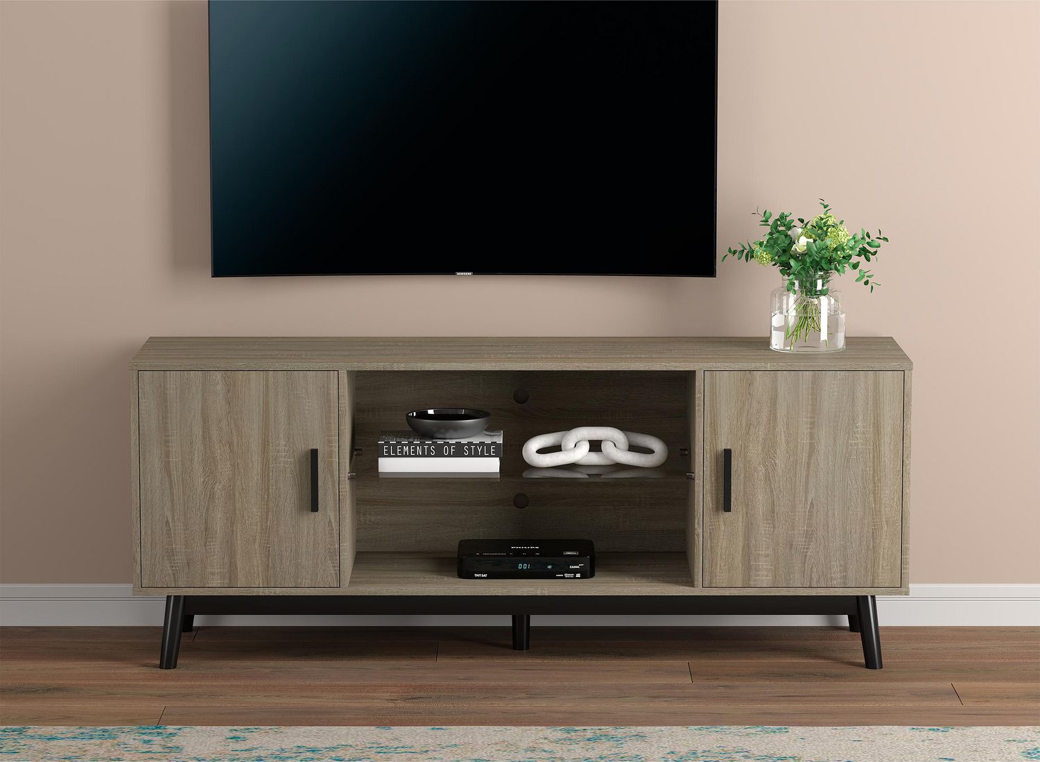 Safdie Co. Tv Stand 60L Dark Taupe 2 Closed Doors 3 Shelves