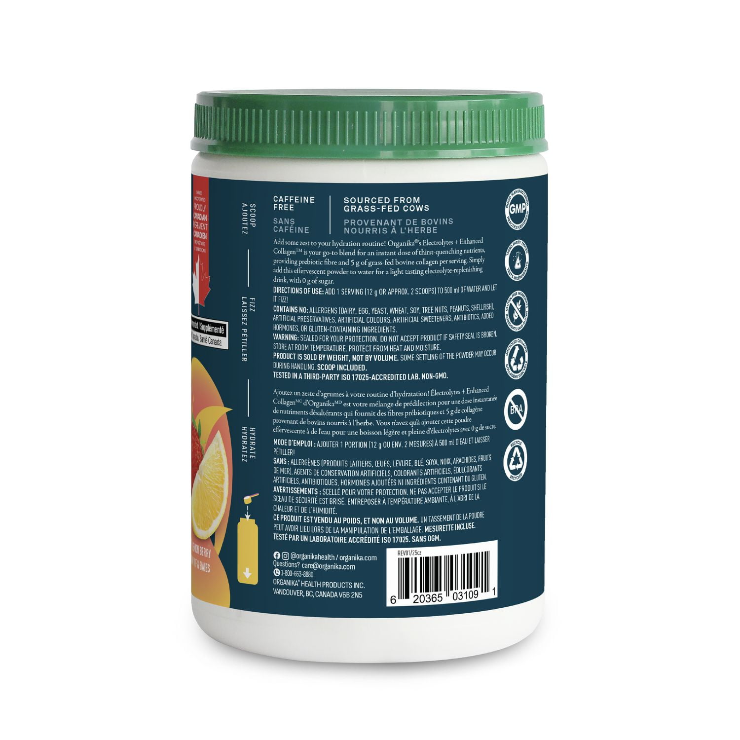 Organika Electrolytes Collagen Lemonberry 360g, Maximum hydration with essential nutrients