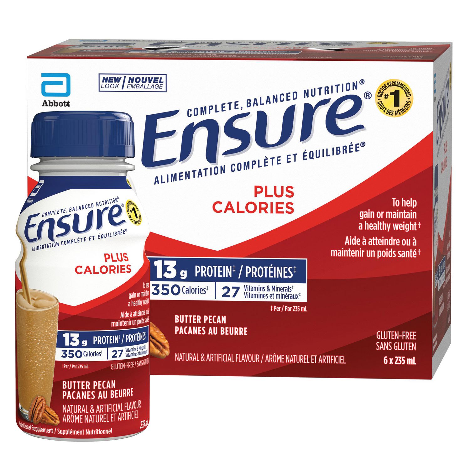Ensure Plus Calories, Nutritional Supplement Shake, Butter Pecan, 6 x 235-ml Bottles