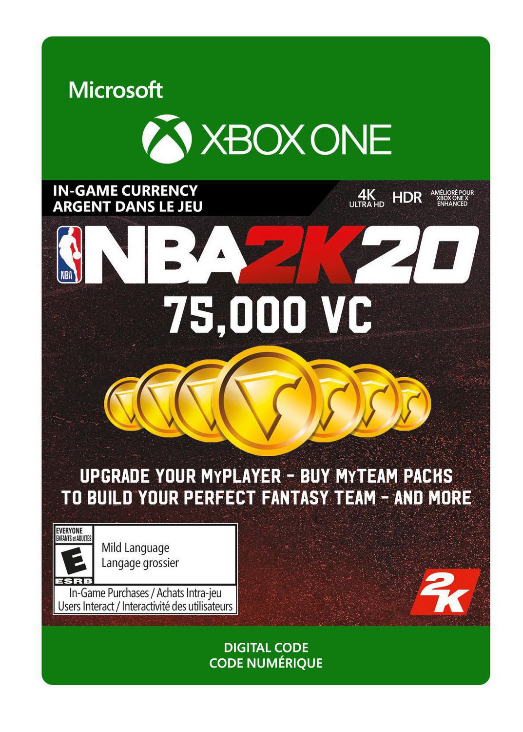 Xbox One NBA 2K20 75 000 VC Download Walmart Canada