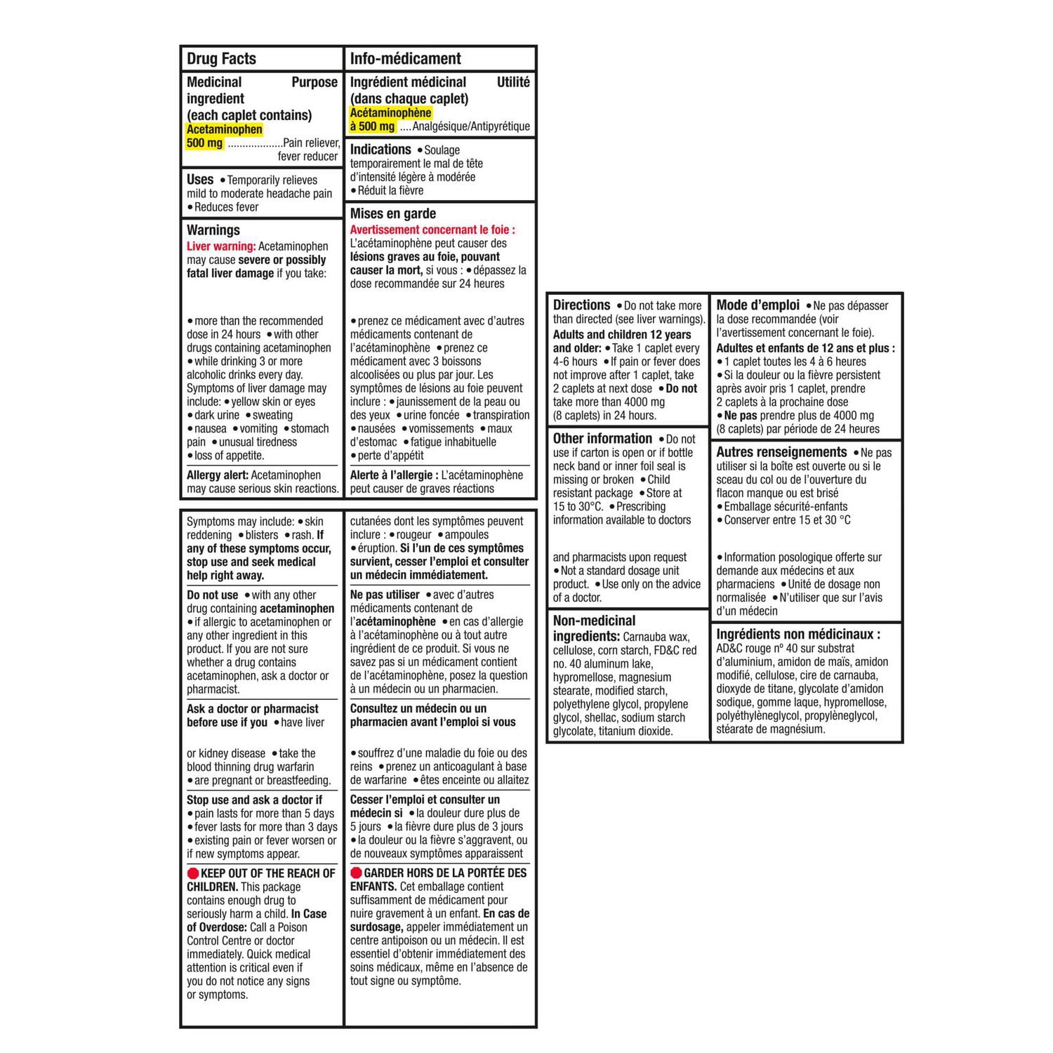 Tylenol Extra Strength Pain Relief Acetaminophen 500mg Caplets