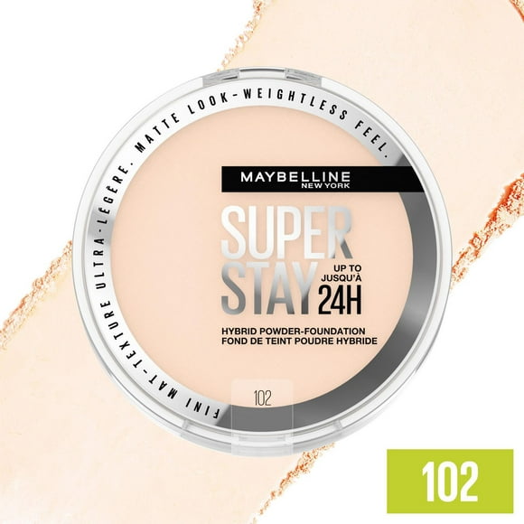 Maybelline New York Super Stay 24 Hour Hybrid Powder Foundation, Waterproof, Vegan, Mattifying, 102, 6 g, -