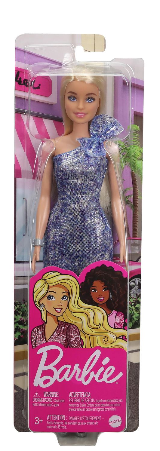 Barbie Doll, Blonde, Wearing Shimmery Blue Dress, Silvery Shoes & Silvery  Bracelet, for 3 to 7 Year Olds​ 