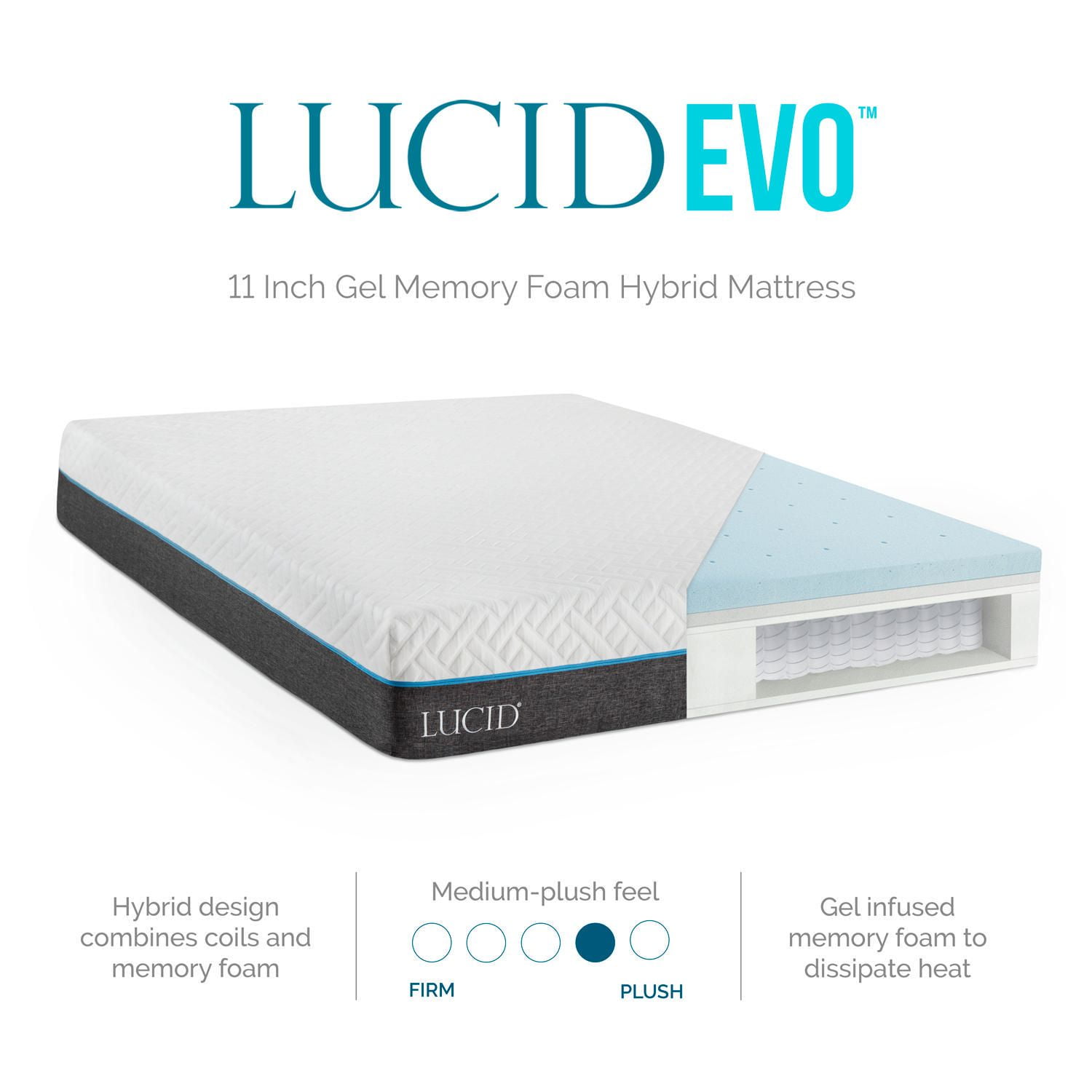 Lucid 11 inch energy premium store support and innerspring hybrid mattress