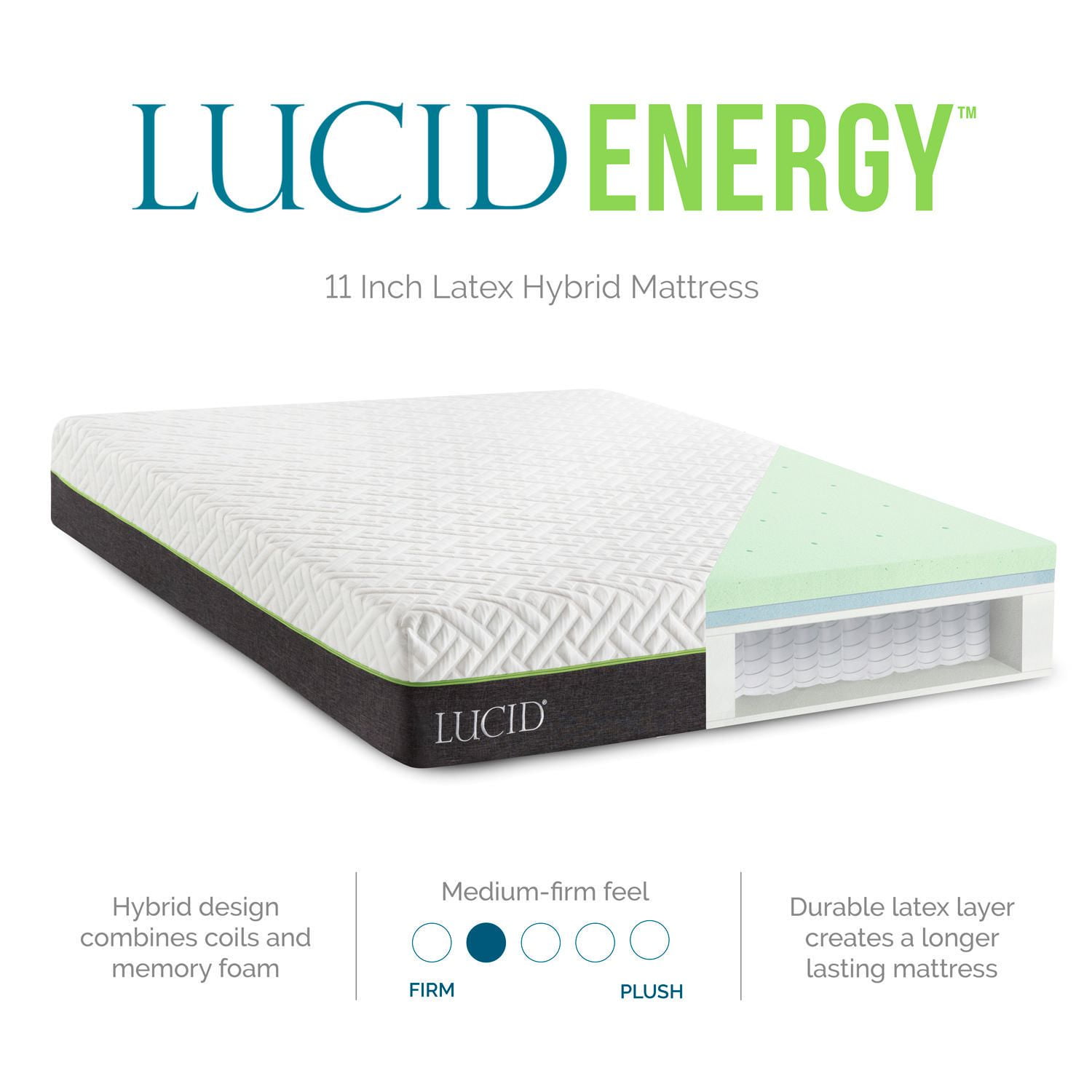 Lucid 11 inch energy premium store support and innerspring hybrid mattress