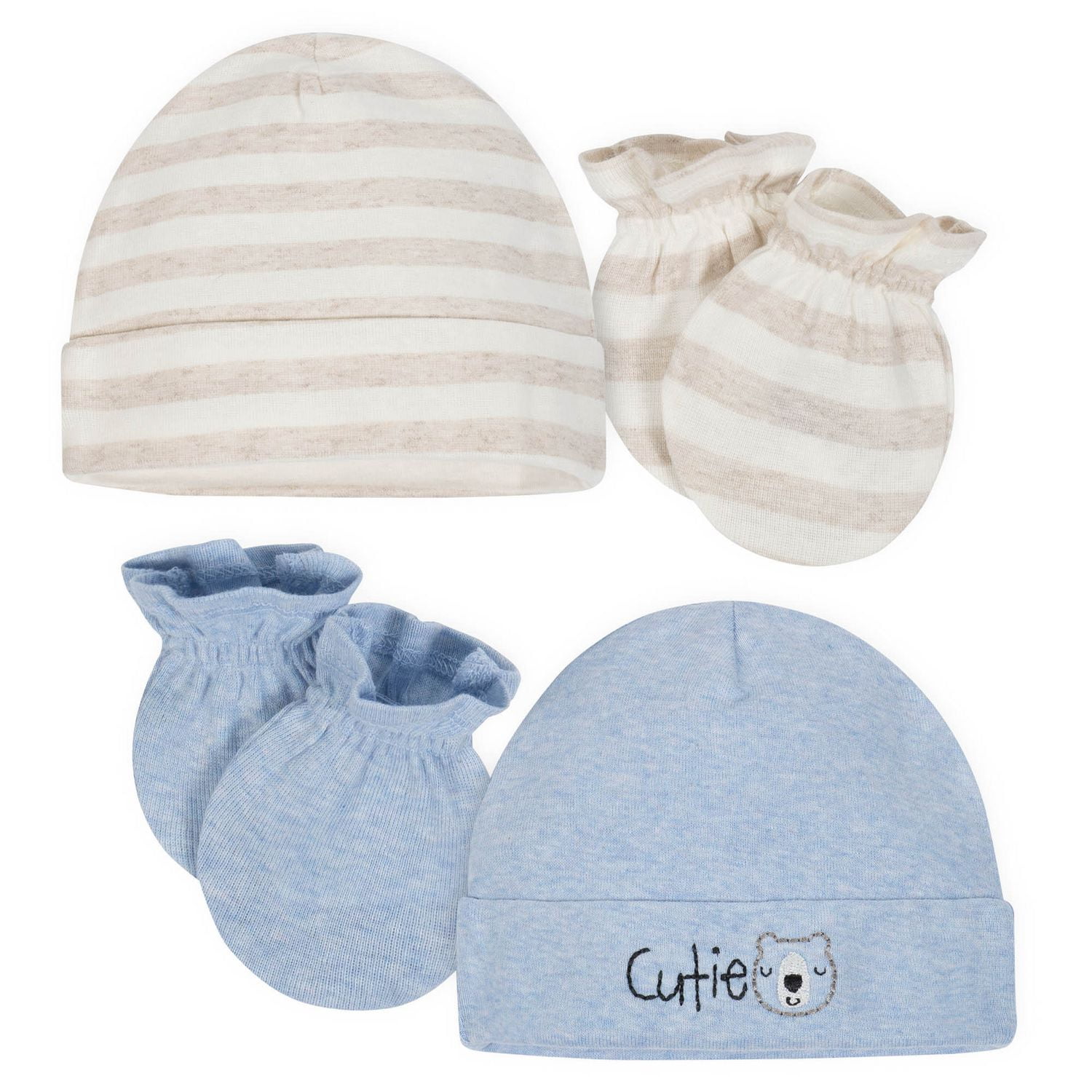 Gerber® Baby Boys' Organic 2Pack Mittens & 2Pack Caps Blue