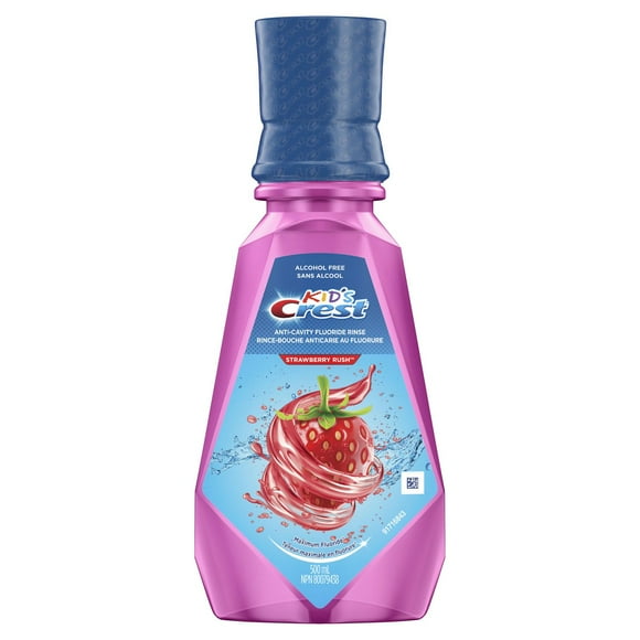 Crest Kid's Anticavity Alcohol Free Fluoride Rinse, Strawberry Rush, 500 mL