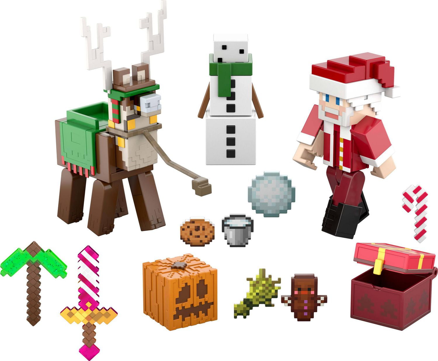 Minecraft Advent Calendar 3 3.25 in Scale Action Figures 17 Accessories 4 Stickers Walmart