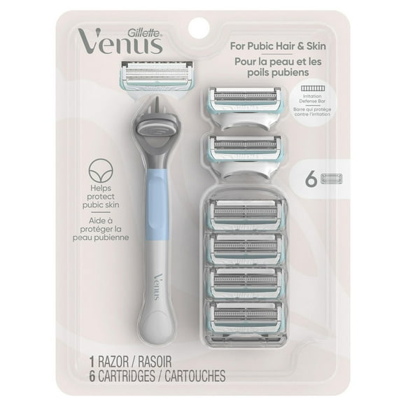 Gillette Venus for Pubic Hair and Skin, Women's Razor Handle + 6 Blade Refills, 6CT