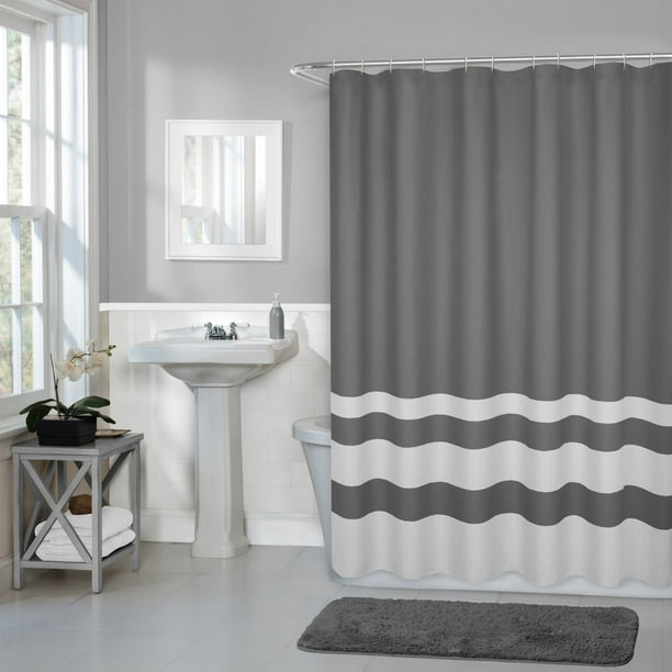 Rideau de douche en tissu nid d'abeilles Home Trends, 178 cm x 183 cm (70  po x 72 po), noir Texture nid d'abeilles unie 