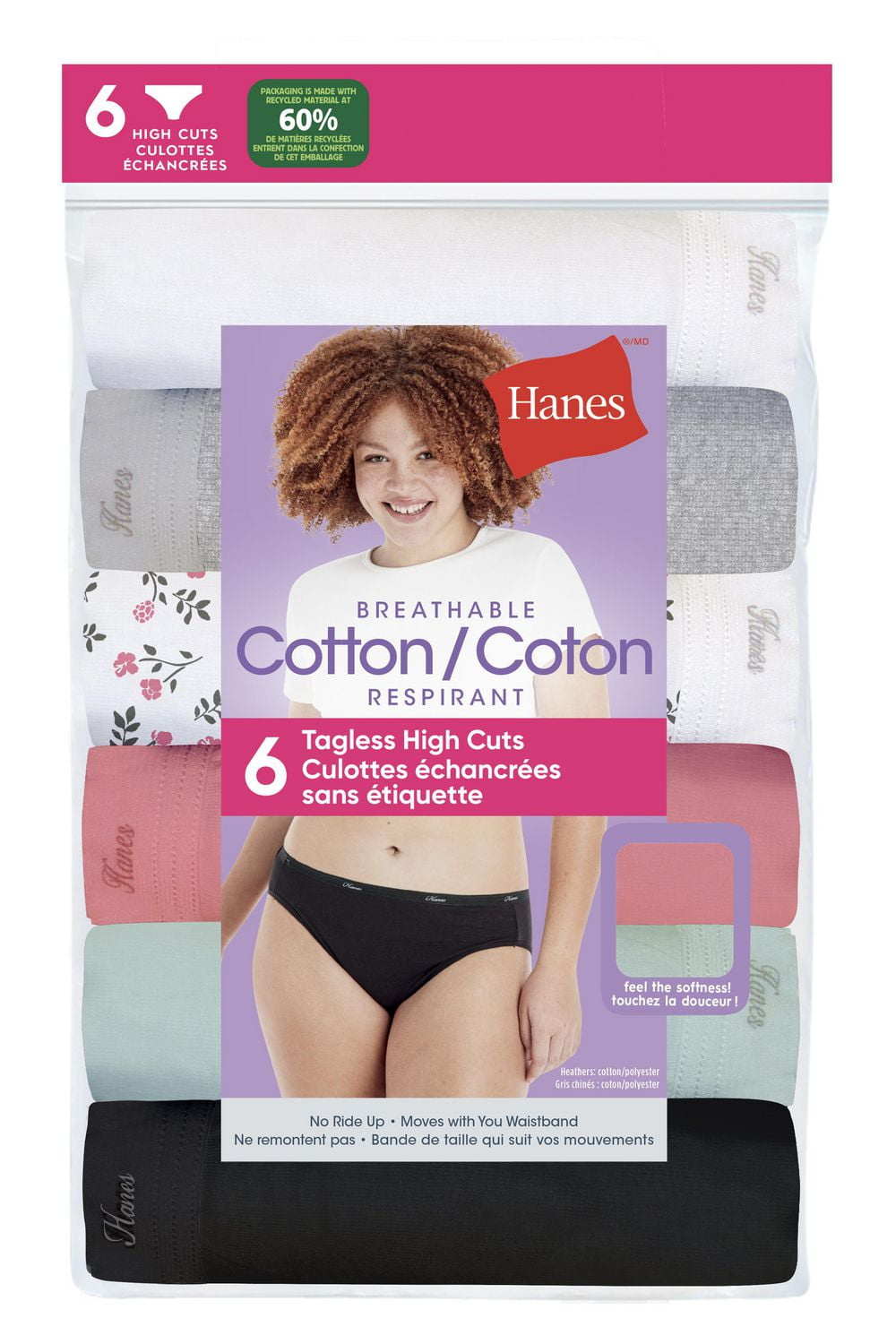 Hanes Women's Hi-Cut Cotton Brief - Pack of 6, Sizes: S-2XL