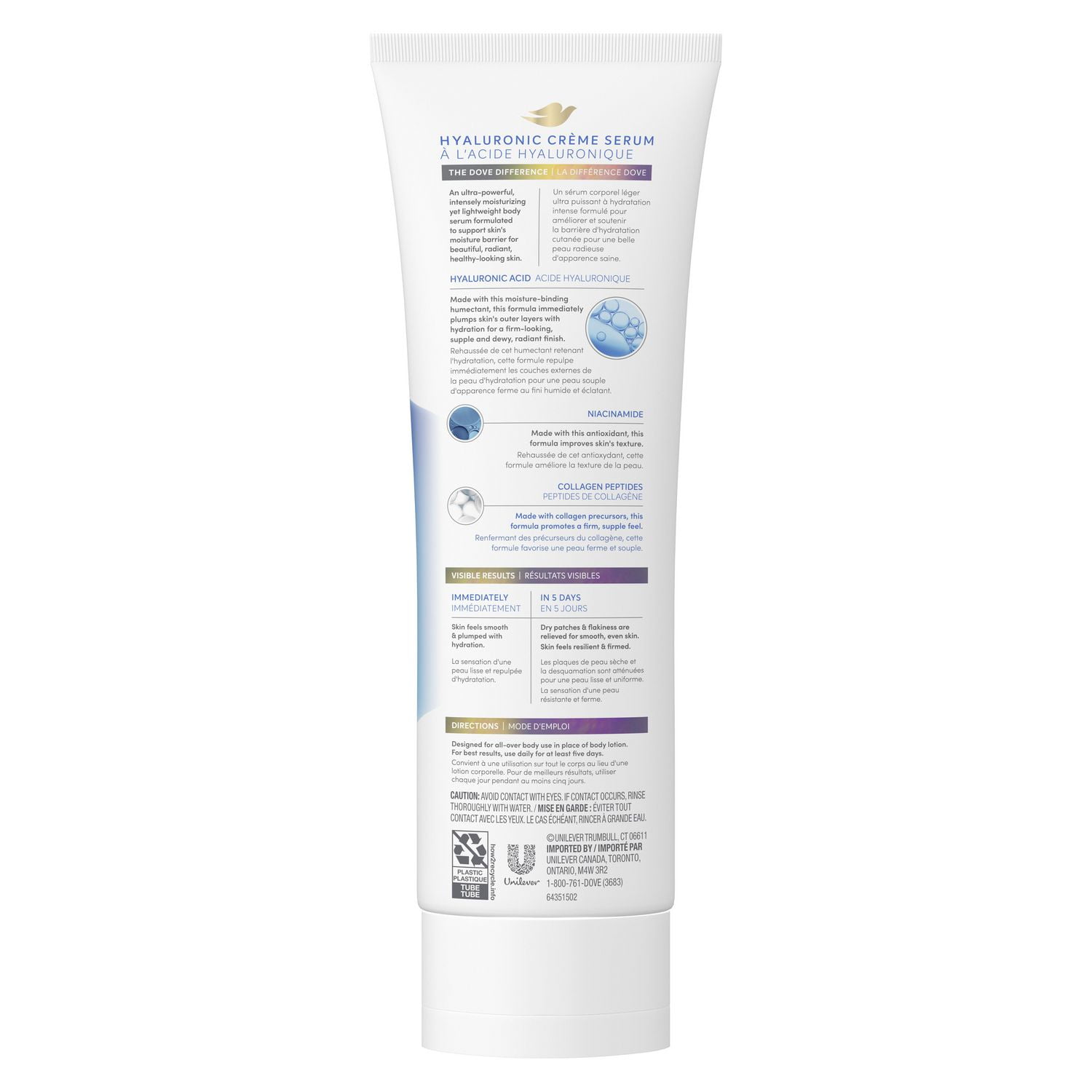 Dove Crème Body Serum Hyaluronic + Hydration for Extra Dry, Flaky Skin, with Pro-Ceramides, Niacinamide and Collagen Peptides, 237mL, 237mL