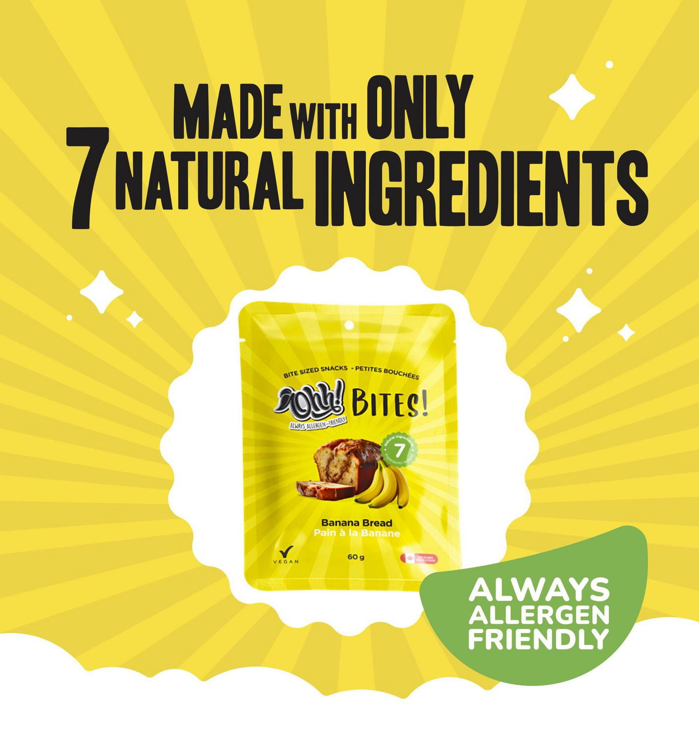 Ohh! Foods Banana Bread Snacking Bites (60g), Gluten-Free, Vegan, Wheat-Free, Free From the Top 10 Common Allergens.