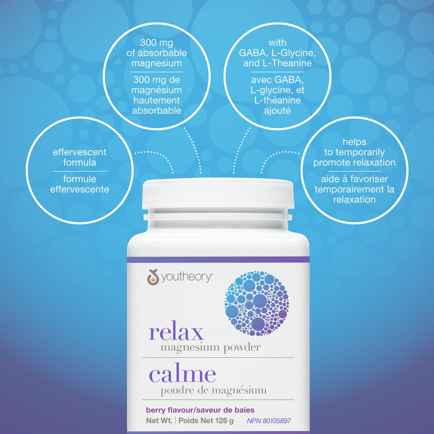 Youtheory Relax Magnesium Powder Berry Flavour, 126 g