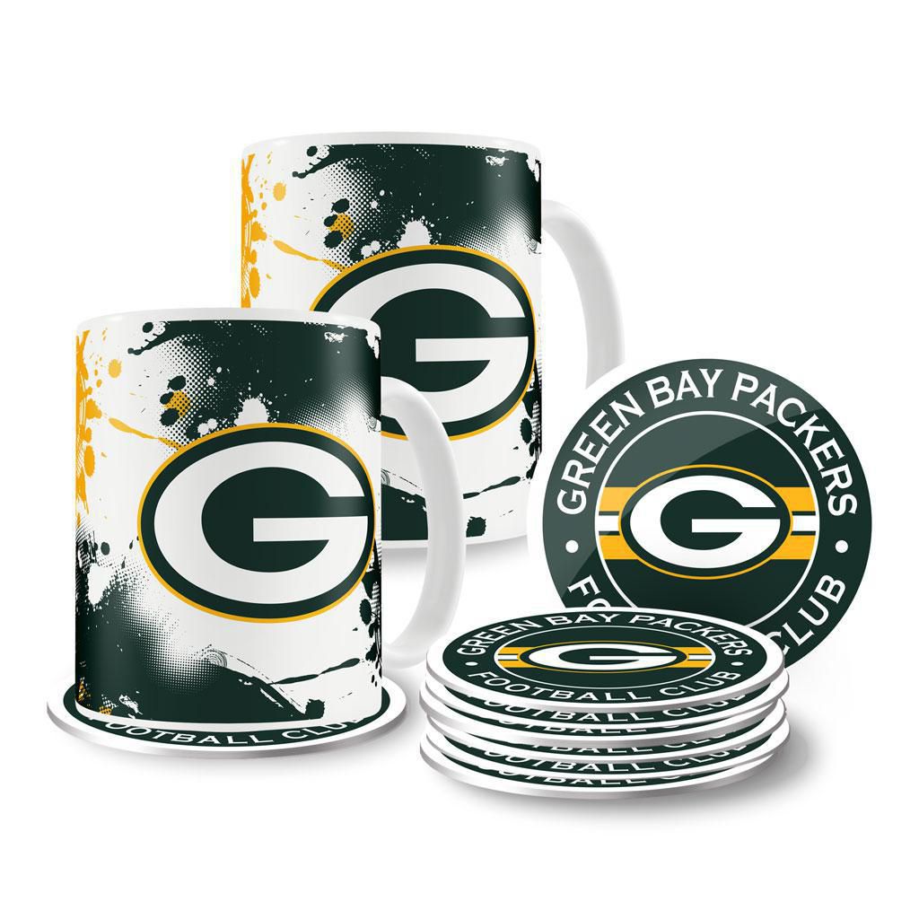 NFL Green Bay Packers 15oz Splatter Mug Set with an eight