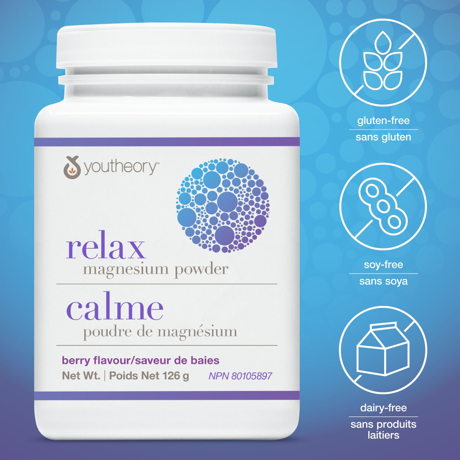 Youtheory Relax Magnesium Powder Berry Flavour, 126 g