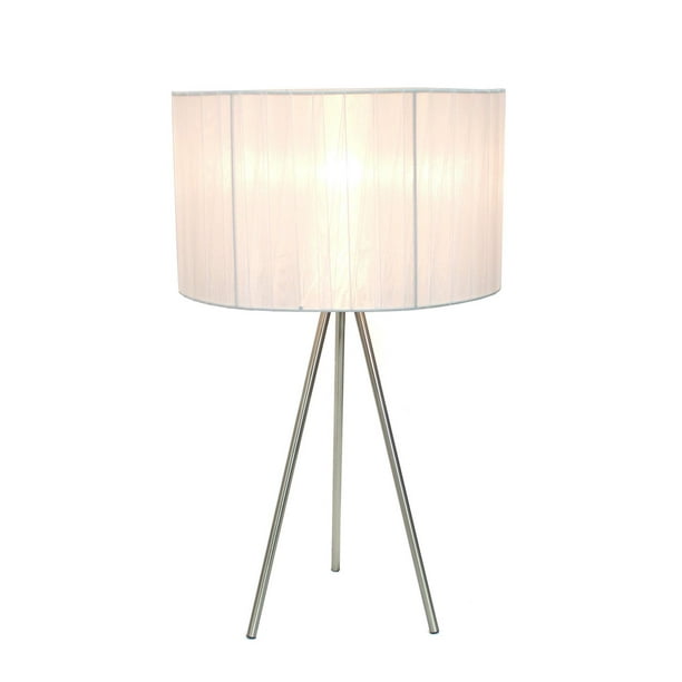 Lampe de table trépied en nickel brossé Simple Designs avec abat-jour en soie plissée
