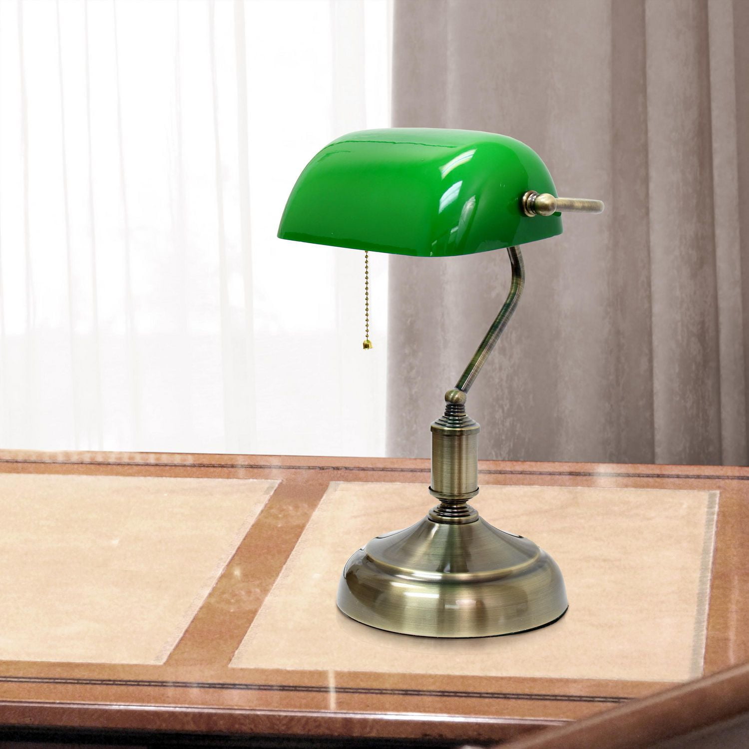 Lampe de bureau Simple Designs avec abat-jour en verre, verte