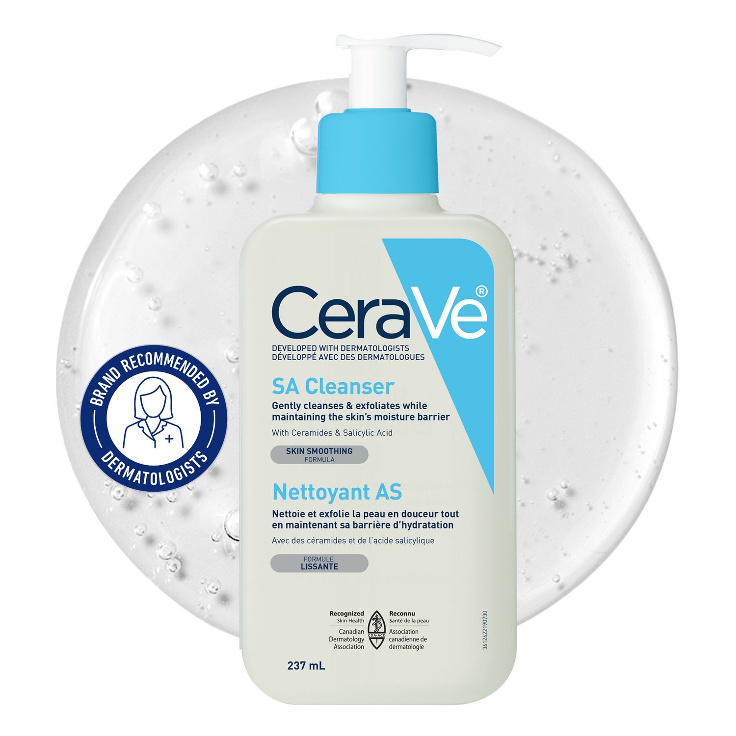 CeraVe Nettoyant SA, Gel Exfoliant à l'Acide Salicylique avec Vitamine D et Céramides pour Peau Rugueuse, 237 ml