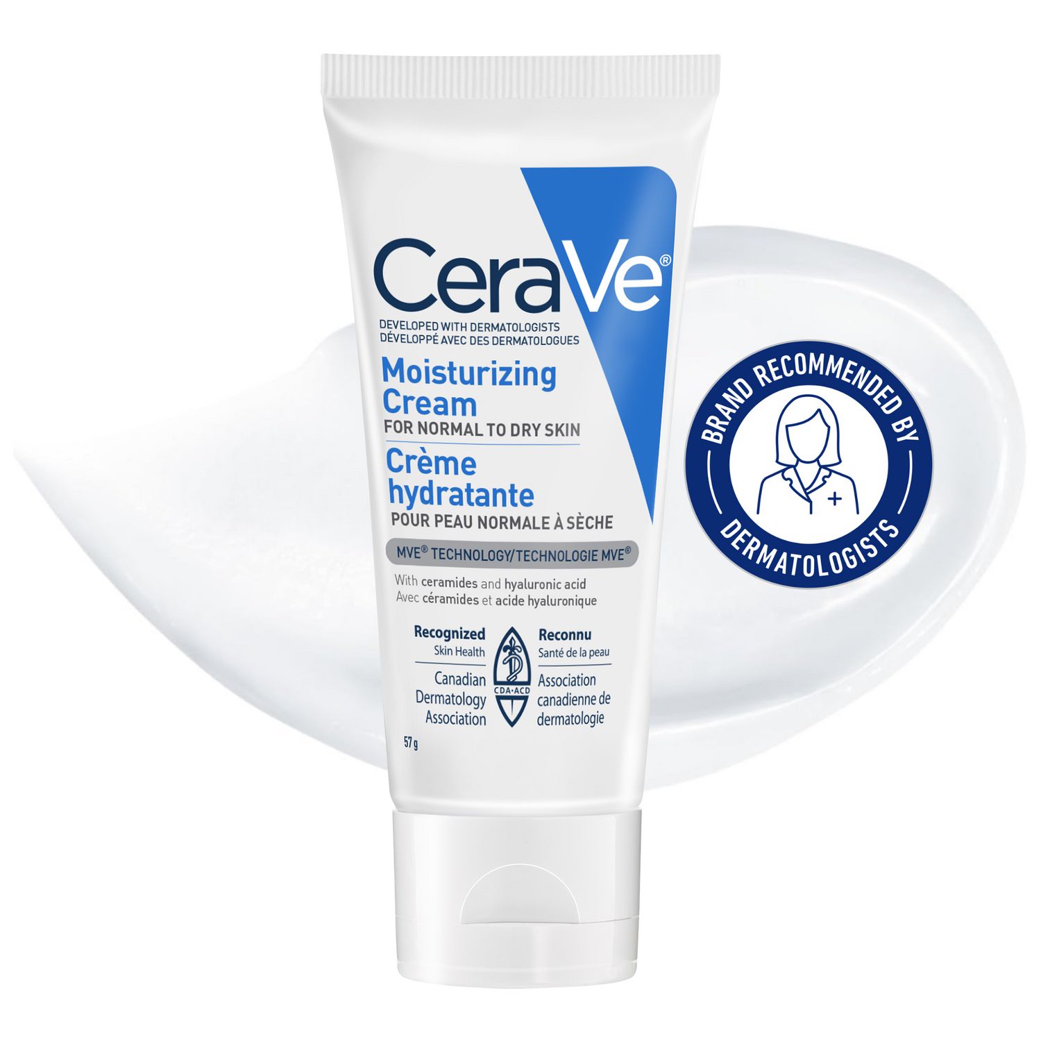 CeraVe Crème Hydratante, Crème Riche pour Visage et Corps avec Céramides pour Peau Sèche, 57 g