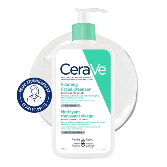 CeraVe Nettoyant Moussant, Gel Nettoyant avec Céramides et Niacinamide pour Peau Normale à Grasse, 355 ml