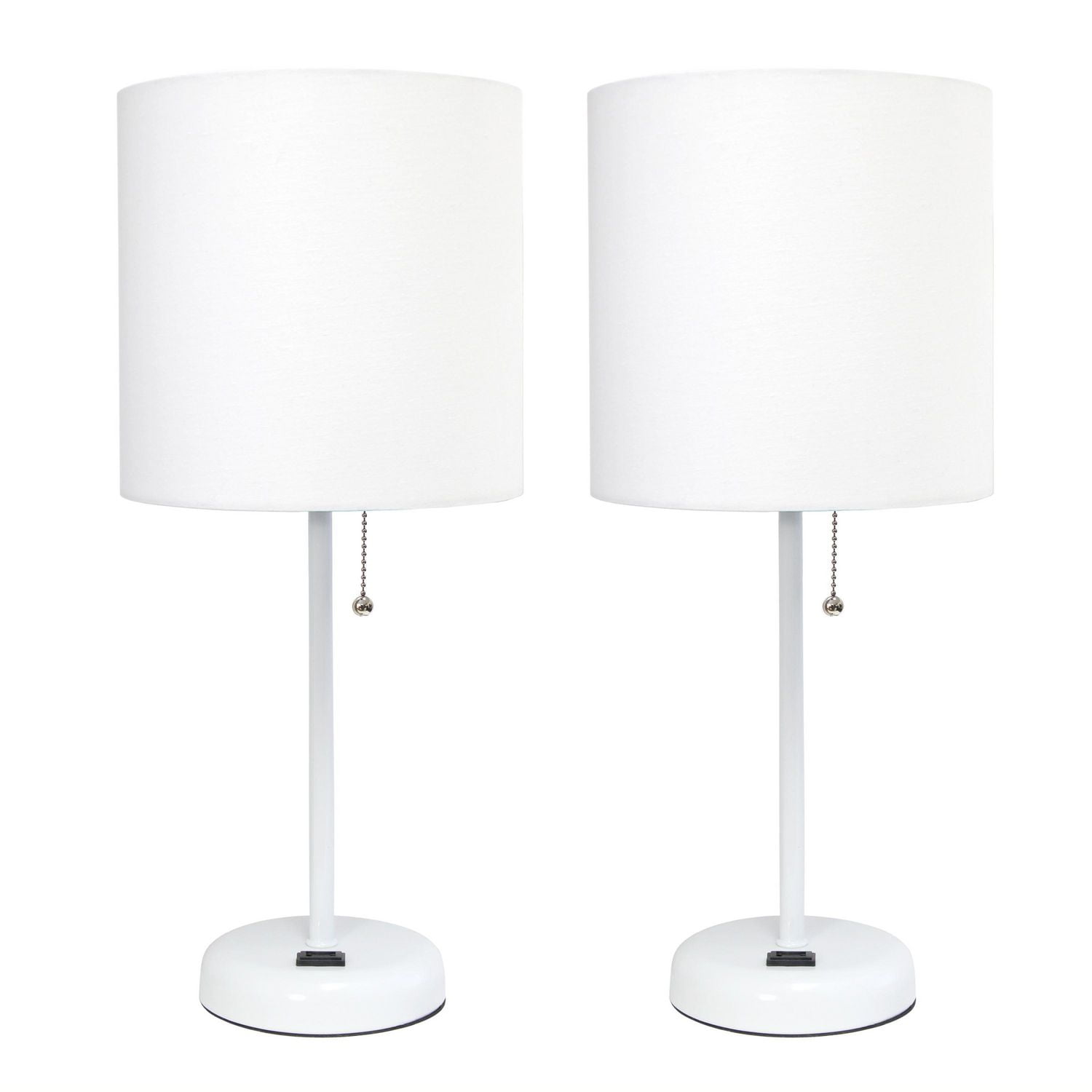 LimeLights White Stick Lamp with Charging Outlet and Fabric Shade 2