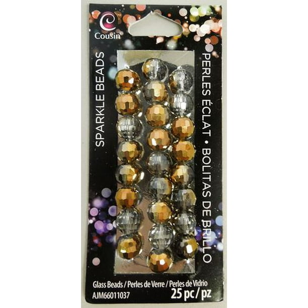 25 Perles en verre rondes cendre/cuivre 8 mm