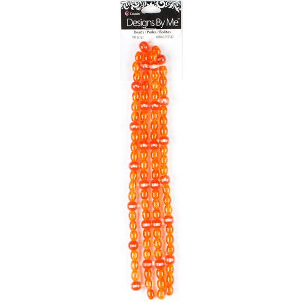 100 Corde/perles en verre rondes/ovales orange