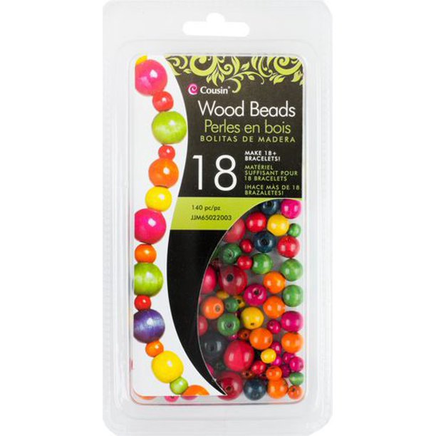 140 mcx Assortiment de perles en bois couleurs vives
