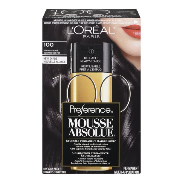 L'Oréal Paris Coloration permanente réutilisable Preference Mousse Absolue, 100 noir hypnotisant, 1  unité