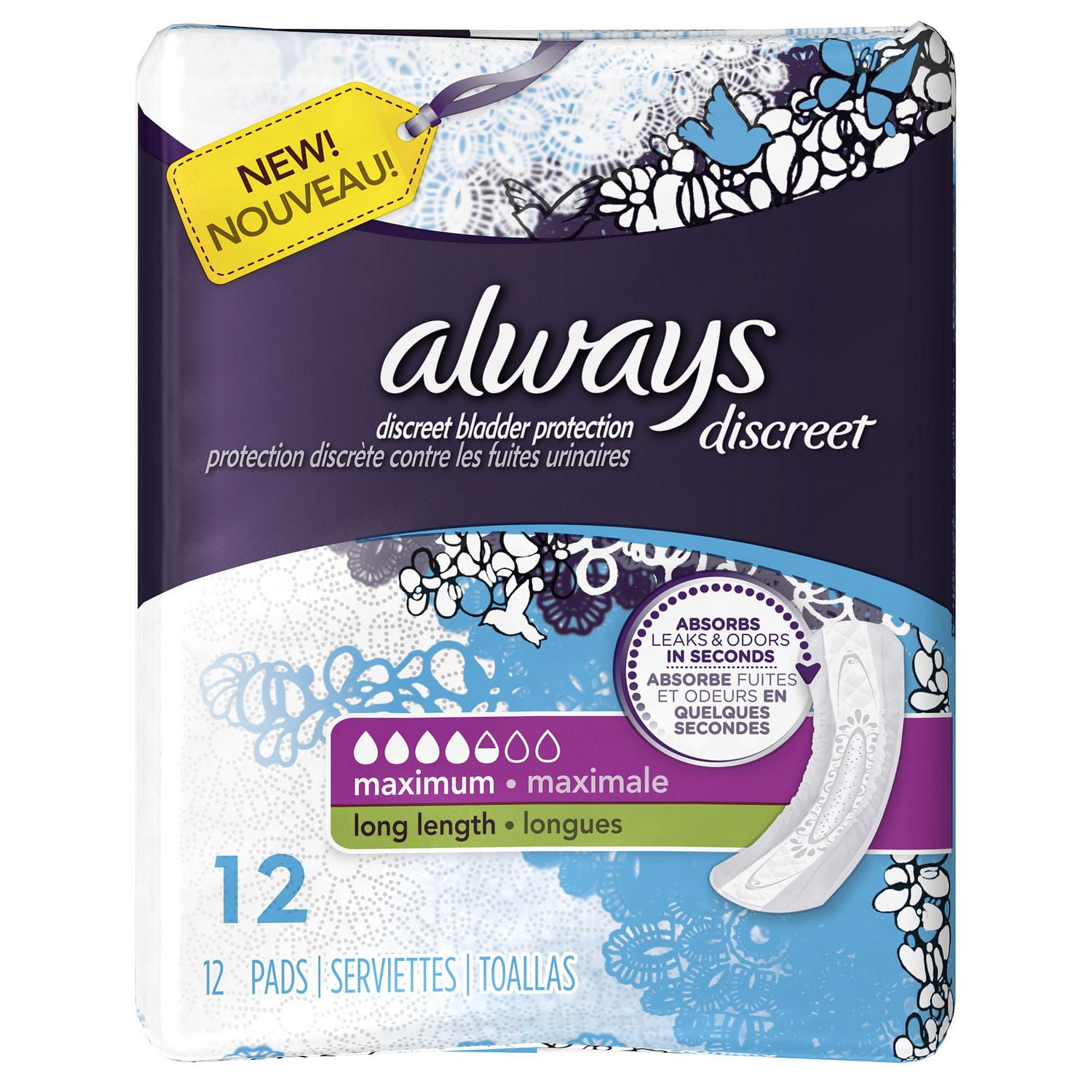 Always Discreet, Incontinence Pads, Maximum, Long Length | Walmart Canada