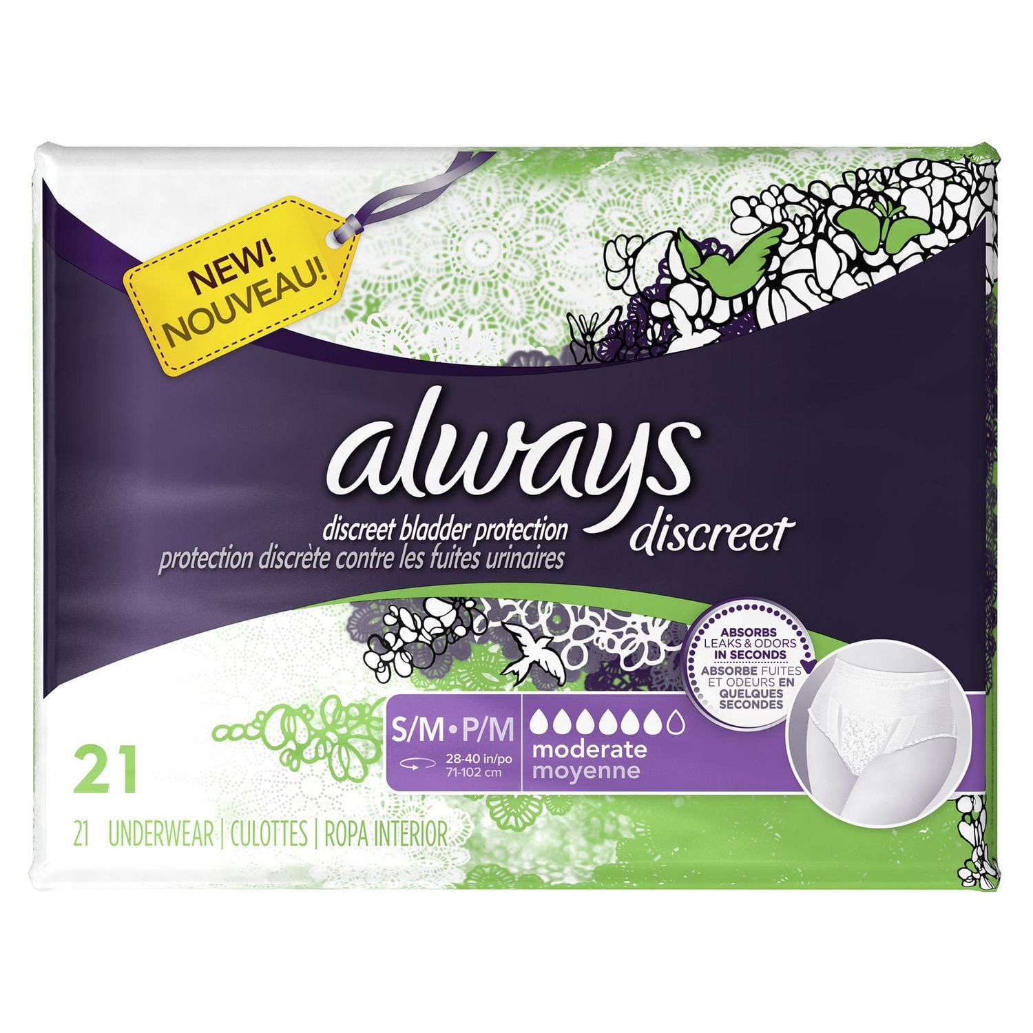 Always Discreet, Incontinence Underwear, Moderate Absorbency, Small