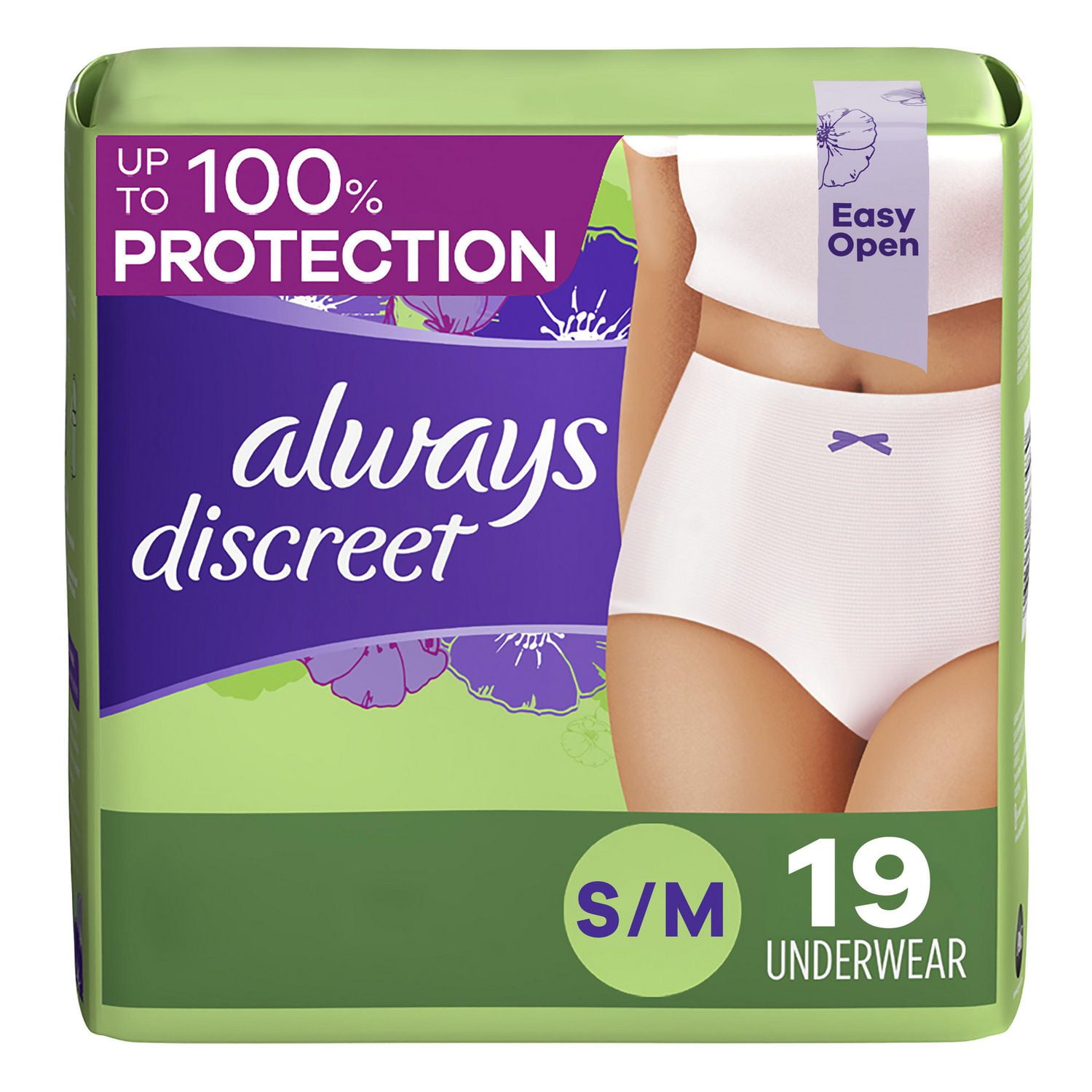 Always Discreet Adult Incontinence Underwear for Women and Postpartum  Underwear, S/M, Up to 100% Bladder Leak Protection,, 19CT