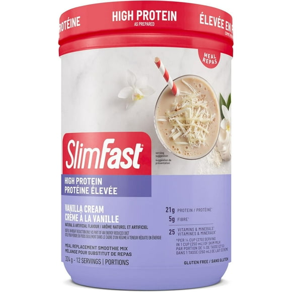 Mélange pour substitut de repas créme à la vanille élevé en protéine Smoothie Coupe la faim Nutrition avancée de SlimFast 312g