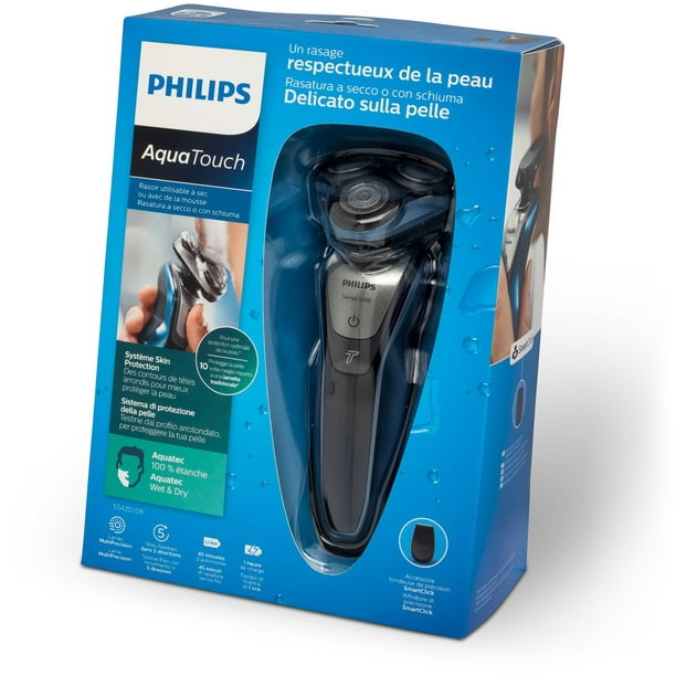 Rasoir électrique sans fil Philips Aquatouch Series 5000 pour peau sèche ou  humide avec tondeuse de précision, S5420/08 