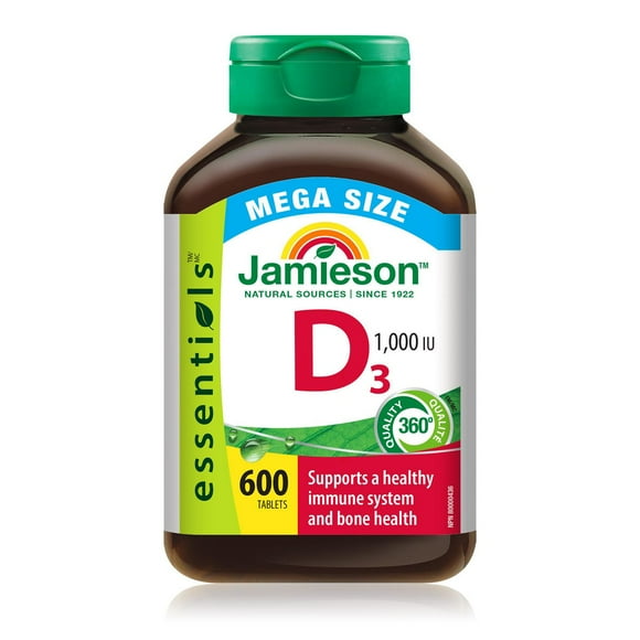 Jamieson Vitamin D3 1,000 IU Tablets Mega Size, 600 Tablets