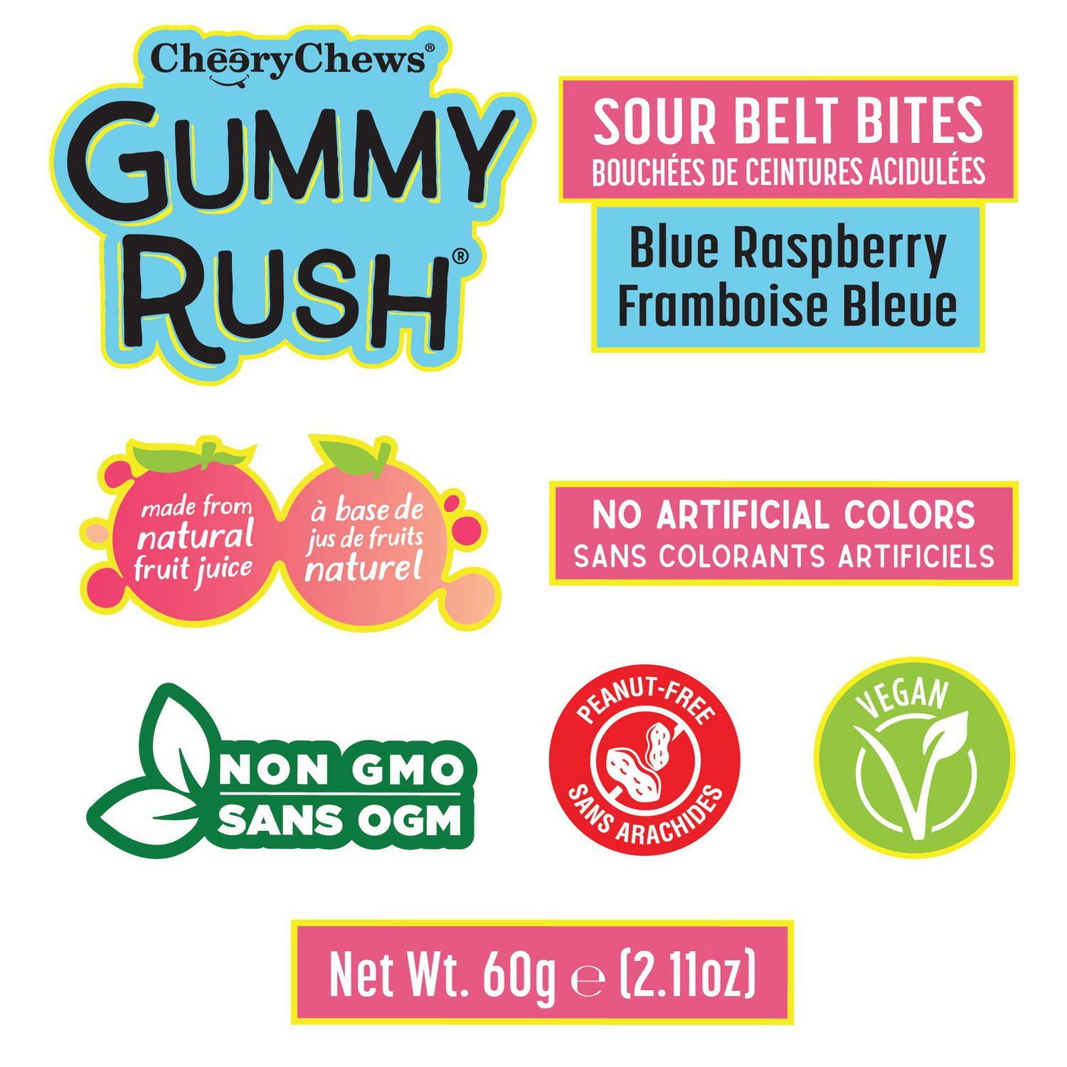 Bouchées de Ceintures Aigres Gummy Rush – Framboise Bleue 60g