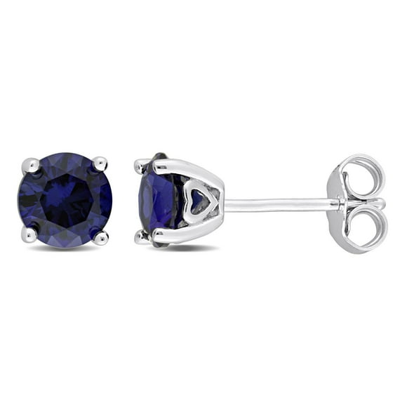 Miabella Created Blue Sapphire Solitaire Stud Earrings in Sterling Silver