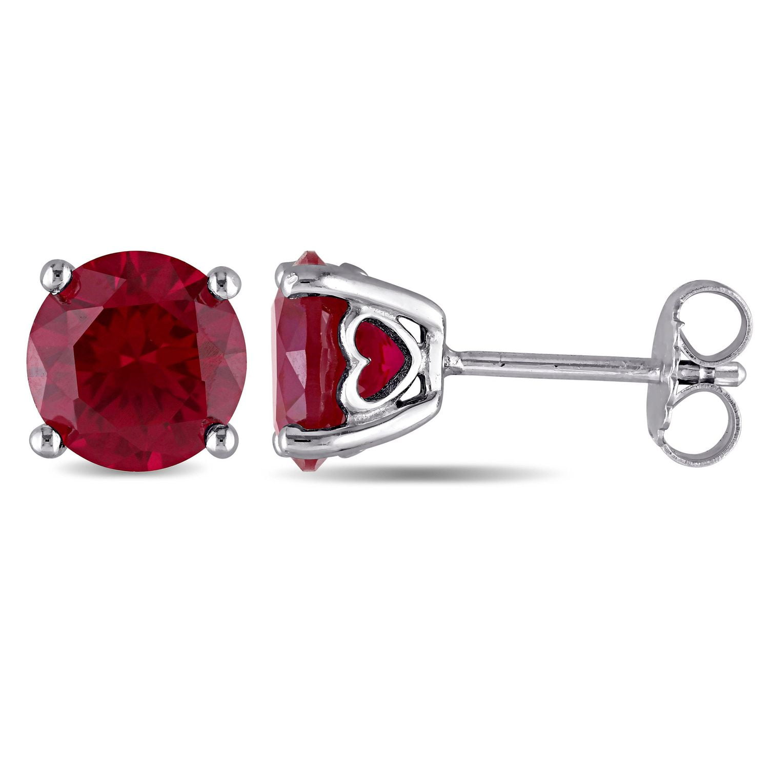 Miabella Created Ruby Solitaire Stud Earrings in Sterling Silver