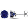 thumbnail image 1 of Miabella Created Blue Sapphire Solitaire Stud Earrings in Sterling Silver, 1 of 3