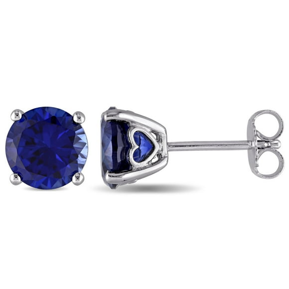 Miabella Created Blue Sapphire Solitaire Stud Earrings in Sterling Silver