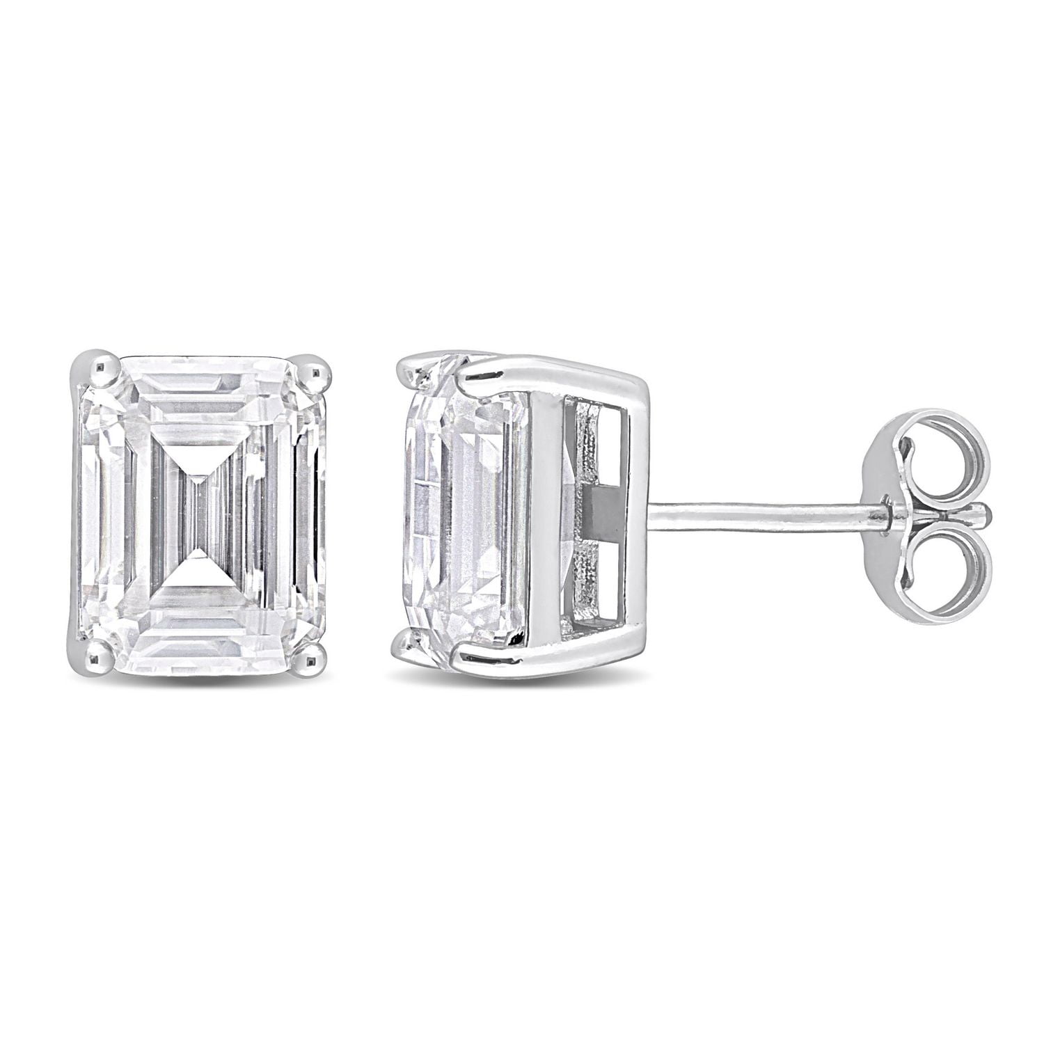 Boucles d'oreilles Miabella à Solitaire Moissanite de coupe-émeraude en Argent Sterling